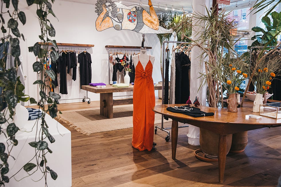 Mara Hoffman Circular Dress the mara hoffman store including racks of clothing and the dress designed with cirq on a mannequin